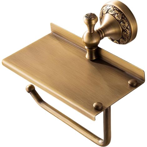 Porte-rouleau de papier toilette en laiton vieilli avec étagère, (1/5)