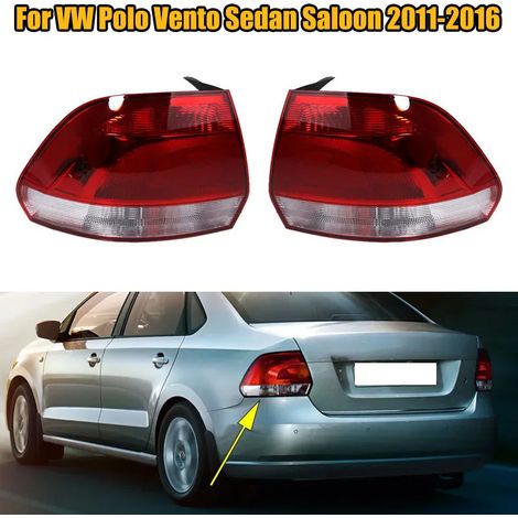Lot 2 Feux arrière extérieurs gauche et droit pour VW Polo Sedan Vento Saloon 2011 2012 2013 2014 2015 2016 Feu stop clignotant arrière plastique halogène 12V, Références OEM : 6RU945095 / 6RU945096 (1/5)
