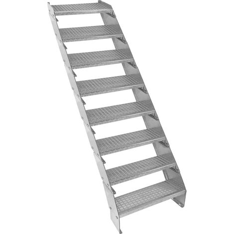 Scala in metallo a 8 elementi regolabile in altezza 60 cm / 600 mm di larghezza Acciaio zincato argento 8 gradini Griglia resistente alle intemperie Scala modulare da giardino all'aperto Patio spessor (1/5)