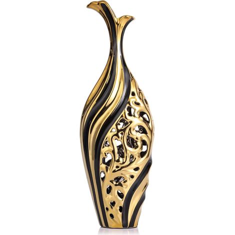 Noir Or Grand Vase Décoratif à Poser Au Sol 50 Cm - Vase en Céramique Design Moderne pour Salon, Objet Décoration Moderne pour Maison, Bureau, Hôtel, pour Mariage, Anniversaire, Noël (1/5)
