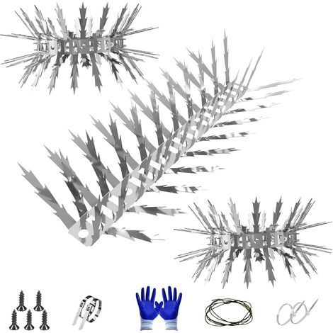 Anti-Bird and Anti-Squirrel Spikes, Anti-Climbing Defenses for Fences, Gardens, Trees, Roofs - 1.2 m Stainless Steel, 5 cm Maple Leaf Shaped Spikes (1/5)