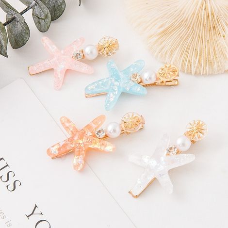 Pince À Cheveux Coquillage Perle - Pince Alligator Féminine - Pour Femme Et Fille - 4 Pièces (1/4)