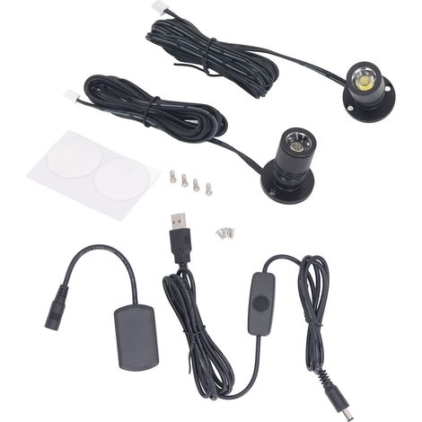 Mini faretto LED dimmerabile da 5V con 1 o 2 faretti e dimmer, ideale per vetrine di gioielli, verande, con luce bianca e nera. (1/5)