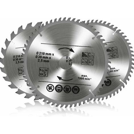 Lame De Scie Circulaire - Carbure De Tungstène - 210 X 30 Mm - Pour Bois Métal Aluminium - 24D 48D 60D - Lot De 3 (1/5)