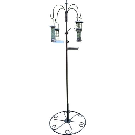 Metal Complete Bird Feeding Station with 4 Feeders & Round Metal Patio Stand (1/4)