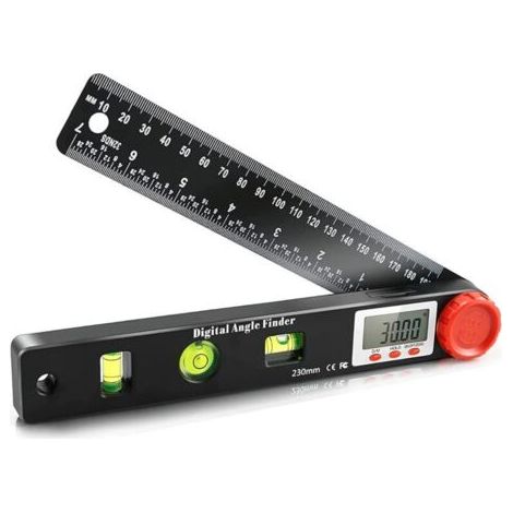 Detector de ángulo digital, 0999° Transportador digital Goniómetro con nivel de burbuja Medidores de ángulo electrónicos 230 mm Inclinómetro con nivel de burbuja de círculo vertical (1/4)