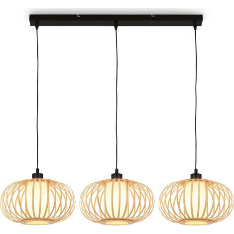 Suspension en bambou, plafonnier pour le salon, plafonnier en bois, lampe de salon, boho, douille E27, 70x28x120 cm (LxlxH) (1/5)