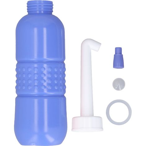 Bidon de toilette portable 650ML pour hygiène intime, spray nettoyant mains libres bleu (1/5)