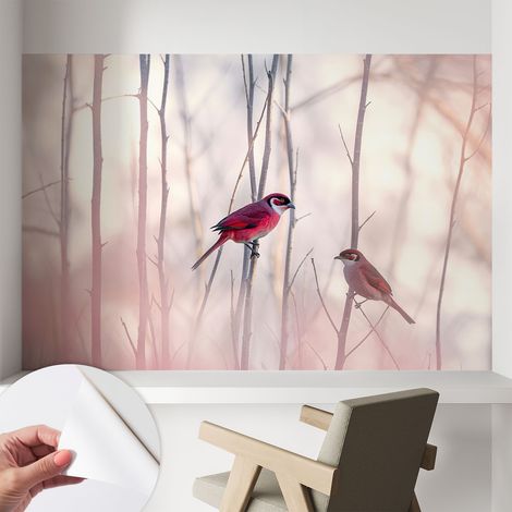 Selbstklebend Tapete - abwaschbar - Raumgestaltung Schlafzimmer Wohnzimmer Tapete Vogelpaar 104x70 cm (1/5)