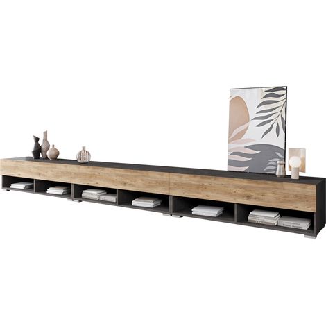 Mueble TV Sarasota 144, Madera gris + Castaña, Número de puertas: 3, Número de cajones: 0, 300x30x33cm