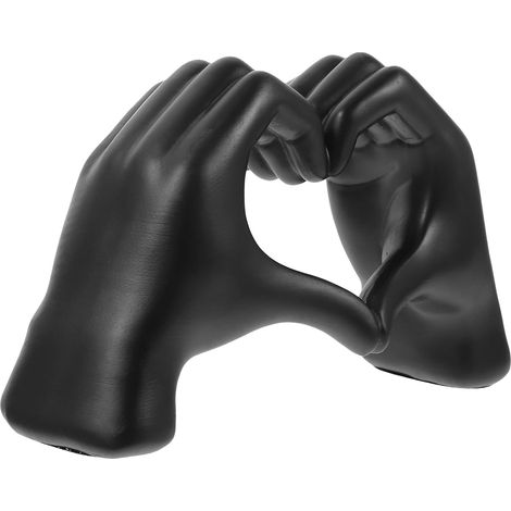 Sculpture Décoration Cœur Main en Résine Noire, Statue Geste d'amour Abstrait, Ornement Intérieur Minimaliste pour Salon Bureau, Statuette Artistique Design Unique (1/5)
