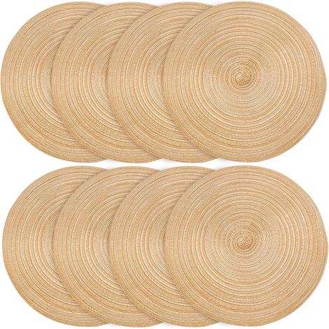 Set di 8 tovagliette rotonde, 30 cm, sottopentola rotondi intrecciati in legno naturale (1/5)