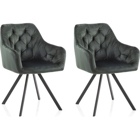Set 2 Sedie Imbottite 58x57x84 cm in Velluto Verde (1/4)
