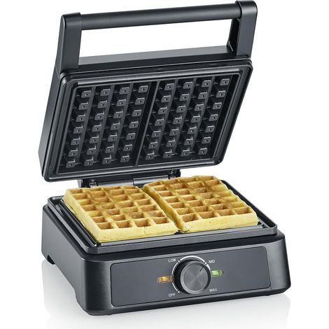 SEVERIN Gaufrier 1 600 W, Appareil à gaufres au revêtement antiadhésif pour gaufres belges moelleuses et croustillantes, Machine à gaufre sans PFAS au design compact, Noir, WA 2130 (1/5)
