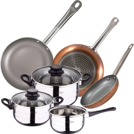 San Ignacio Batterie de cuisine en acier inoxydable de 5 pièces avec ensemble de poêles à frire Optimum Plus (18, 22, 26 cm) en aluminium pressé conve (1/5)