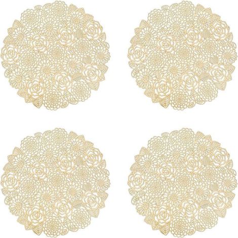 Lot de 4 Sets de Table, Or Rose Napperons Rond Set de Table Tapis de Table pour Table Salle à Manger Cuisine,napperons lavables (Or Rose, Style L, 38cm) (1/4)