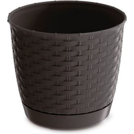 Pot Décoratif - Rond - Imitation Rotin - 16,5 cm Diamètre - 14,2 cm Hauteur - 2 L Capacité