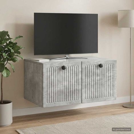 Beyamis Meuble TV mural en bois d'ingénierie gris béton, 59,5 x 41 x 30 cm. (1/5)