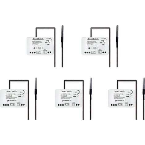 Lot de 5 interrupteurs intelligents Tuya Zigbee avec capteur de température, relais Zigbee à contact sec passif, compatibles avec Home Assistant, 85-250 V CA. (1/5)