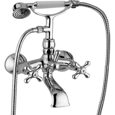 Retro-Badewannenmischer mit 100 cm langem Chromschlauch - Paffoni Iris
