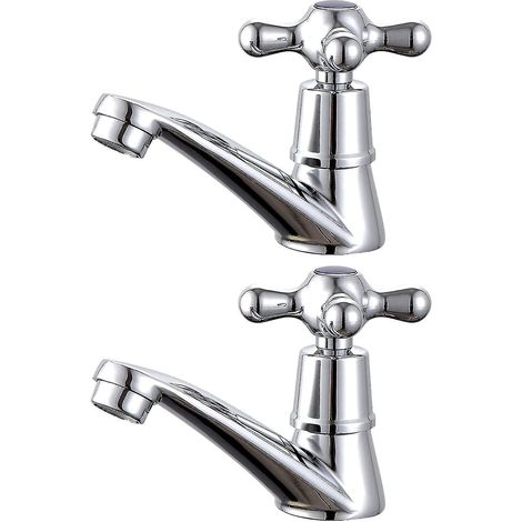 Paire de robinets mélangeurs pour lavabo, eau chaude et froide avec leviers en croix pour salle de bain - Q36 [db] (1/5)