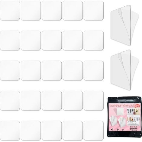 Doppelseitiges Klebeband – 25 Stück 6 x 6 cm – Wiederverwendbar und abwaschbar – Für Fliesen, Teppiche, Küchen und Autos – Nanomaterial (1/5)