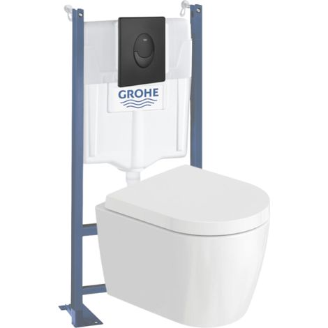 Pack inodoro suspendido compacto sin montura DURAVIT Me by Starck + estructura soporte GROHE Rapid SL Project + asiento + placa negra mate