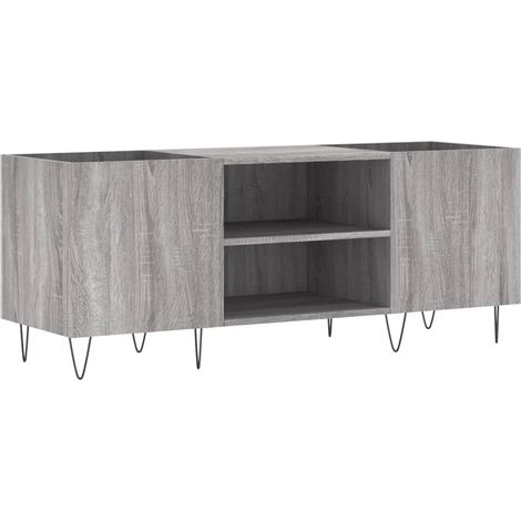 Armoire à disques classique rangement vinyles 121 x 38 x 48 cm espace grand dessus robuste en bois d'ingénierie gris (1/5)