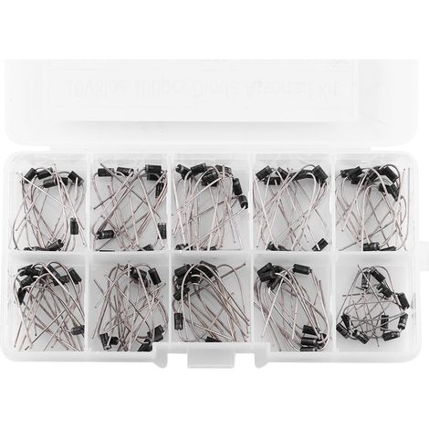 Kit électronique d'assortiment de 100 diodes redresseuses (1N4001 à 1N4007 et 1N5817 à 1N5819) avec boîte, 10 valeurs différentes (1/5)