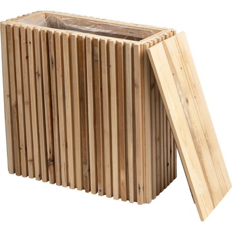 Holz Pflanzkasten Kiefer natur rechteckig mit Folie - 53 x 52 cm - Holz Sockel naturbelassen mit Deckel