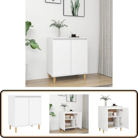 Buffet avec pieds en bois massif blanc bois d'ingénierie - Buffet - Armoire - Meuble De Rangement - Style Scandinave - Meuble Tv (1/5)