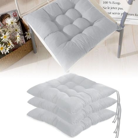 Lot de 4 Coussin de Chaise, Galette de Chaise, Coussin de Chaise 40 x 40 avec Ficelles Maintien, Dessus de Chaise pour Salle à Manger, Salon, L'intérieur, Jardin, Chambre D'études, Gris Argenté (1/4)