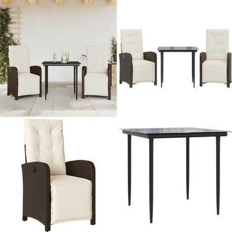 Ensemble de bistro 3 pcs avec coussins marron résine tressée - Table de jardin - Ensemble de bistro (1/5)