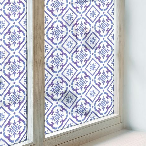 Klebefolie 50x116 cm Blickdicht Dekorfolie PVC Dekorativ Folie für Badezimmer Schlafzimmer Selbstklebend Sichtschutz Fenster Milchglas Blaue Fliesen