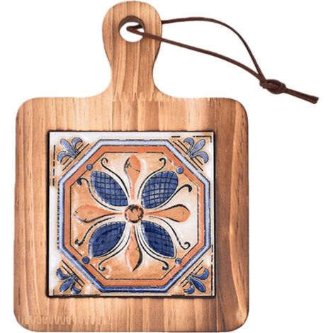 Dessous de verre résistant à la chaleur avec poignée - Motif carrelage - Bois de pin - Dessous de verre anti-brûlure - 20 x 14 x 1,5 cm - Couleur bois naturel - 1 pièce (1/5)