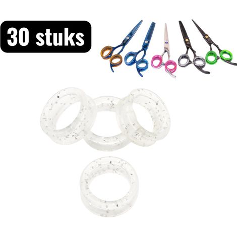 Lot de 30 pièces - Ciseaux de coiffure - Anneau en silicone - Protections pour les doigts - Antidérapantes et confortables - Anneau transparent pailleté (1/4)