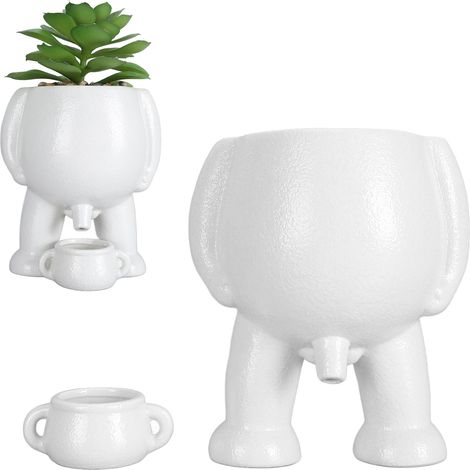 Maceta de cerámica innovadora "Little Manorine" – Maceta decorativa para suculentas, ideal para la oficina y el escritorio, color blanco. (1/5)
