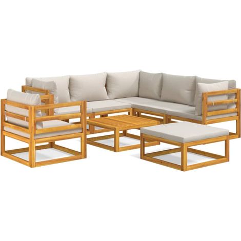 Maison Exclusive - Set Salotto Giardino 8pz Cuscini Grigio Chiaro Legno Massello