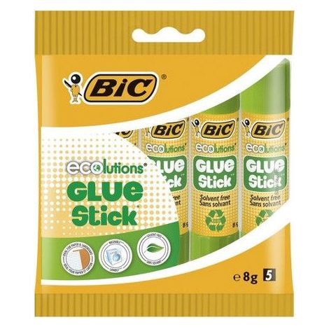 Bâtons de colle - Blanche - Pour l'école - Sans solvant - BIC - Lot de 5 tubes de 8g