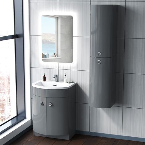 Dene 600mm Vanity Basin Unit and Wall Storage Cabinet Grey (1/5)