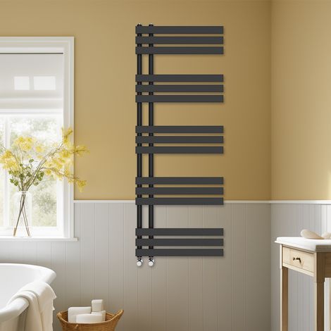 Bathroom D-shape Heated Towel Rail Designer Radiator Ladder Warmer Heating Rads 1600x600mm Black