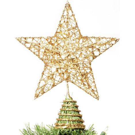 Étoile à cinq branches dorée pour sapin de Noël, 10 lumières LED pour décoration de Noël, décoration intérieure de fête de fin d'année (1/5)