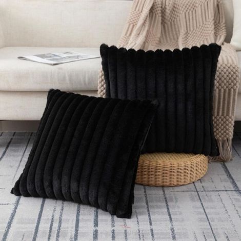 Housses de coussin noires - 40 x 40 cm - fausse fourrure moelleuse, 2 pièces, pour housses de matelas de canapé (1/5)