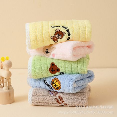 Lot de 4 gants de toilette bébé polaire corail brodés, doux et absorbants, 25 × 50 cm (1/5)
