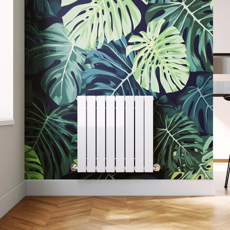 ELEGANT 600 x 600 mm Horizontal Radiator White Double Designer Radiator Flat Panel Bathroom Heater + Angled Radiator Valves (1/5)