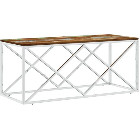 Table basse Table de salon Table de café acier inoxydable et bois massif de récupération (1/5)