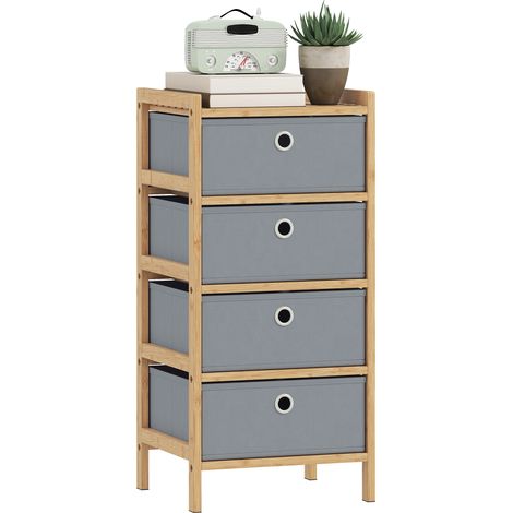 HOMCOM Chest of Drawers, 4 Drawers Dresser with Bamboo Frame, Light Grey (1/5)