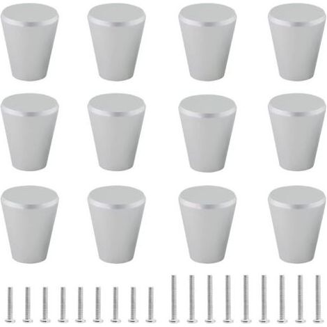 Boutons de tiroir coniques massifs - conviennent à différents styles de meubles, armoires, caves à vin, etc. - Lot de 12, argent (1/4)