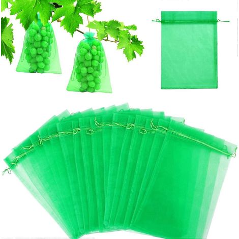 Sachet de protection pour fruits (60 pièces, vert), sachet de protection pour raisins 20 x 30 cm en organza de jardin avec cordon de serrage, contre les guêpes, les drosophiles, les coléoptères et les (1/5)