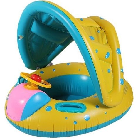 1 flotteur de piscine, forme voiture dessin animé, avec auvent, en PVC écologique, pour nourrissons 0 à 3 ans (1/5)